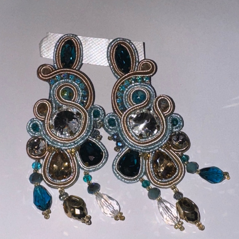 Elegant Blue and Gold Statement Earrings